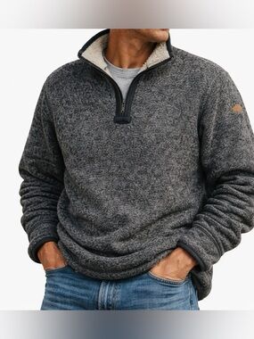 Orvis Sherpa Lined Quarter Zip Fleece Pullover Gray Men’s Medium Warm Cozy